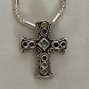 Sterling Silver Cross with Various Gemstones on a Sterling Chain